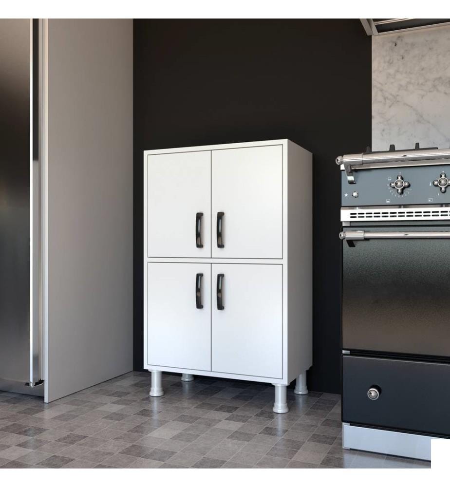 Armoire multifonctions, blanc, panneau de particules mélaminé