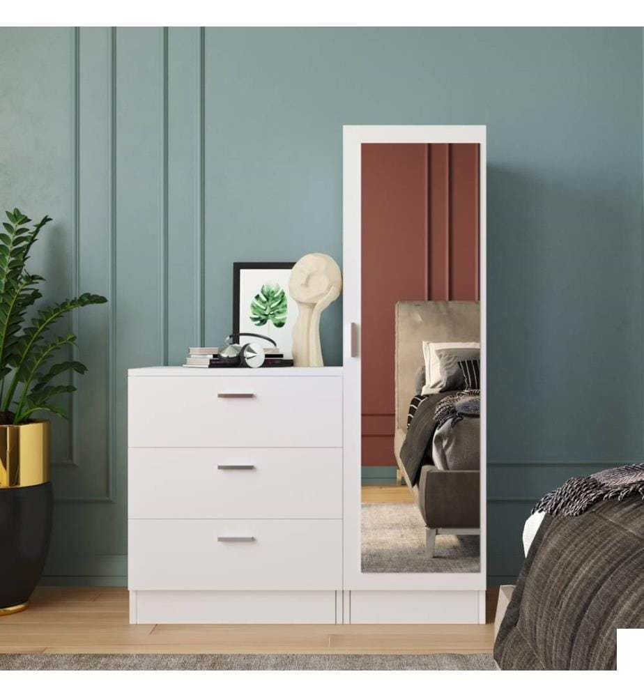Armoire multifonctions, blanc, panneau de particules mélaminé