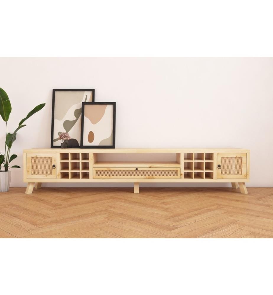 Meuble TV, Naturel, Bois naturel