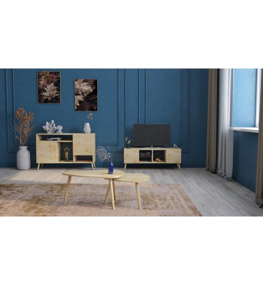 Meuble TV, Naturel, Bois naturel