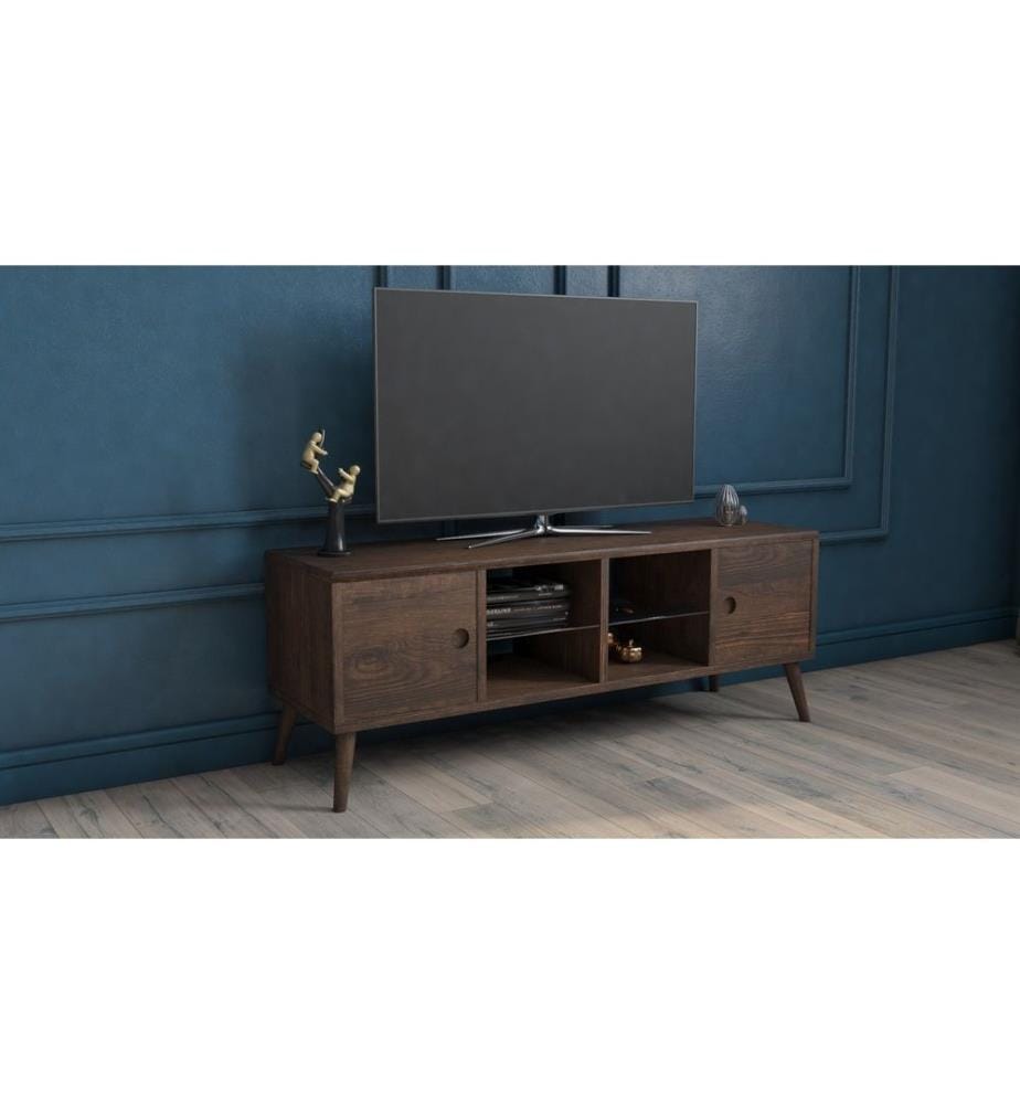 Meuble TV, Noyer, Bois naturel