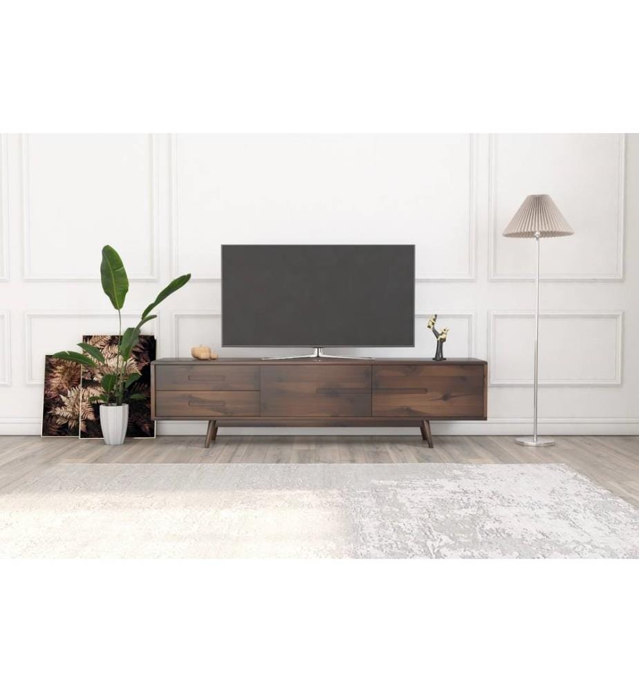 Meuble TV, Noyer, Bois naturel