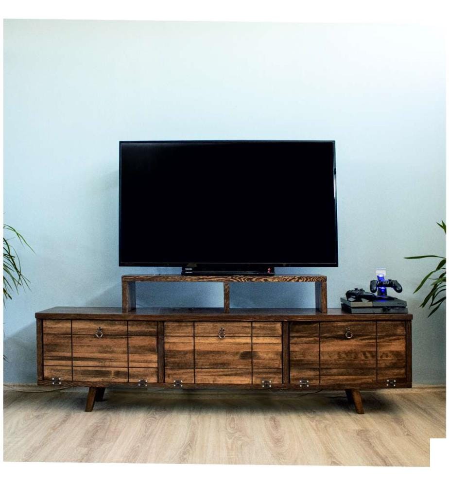 Meuble TV, Noyer, Bois naturel