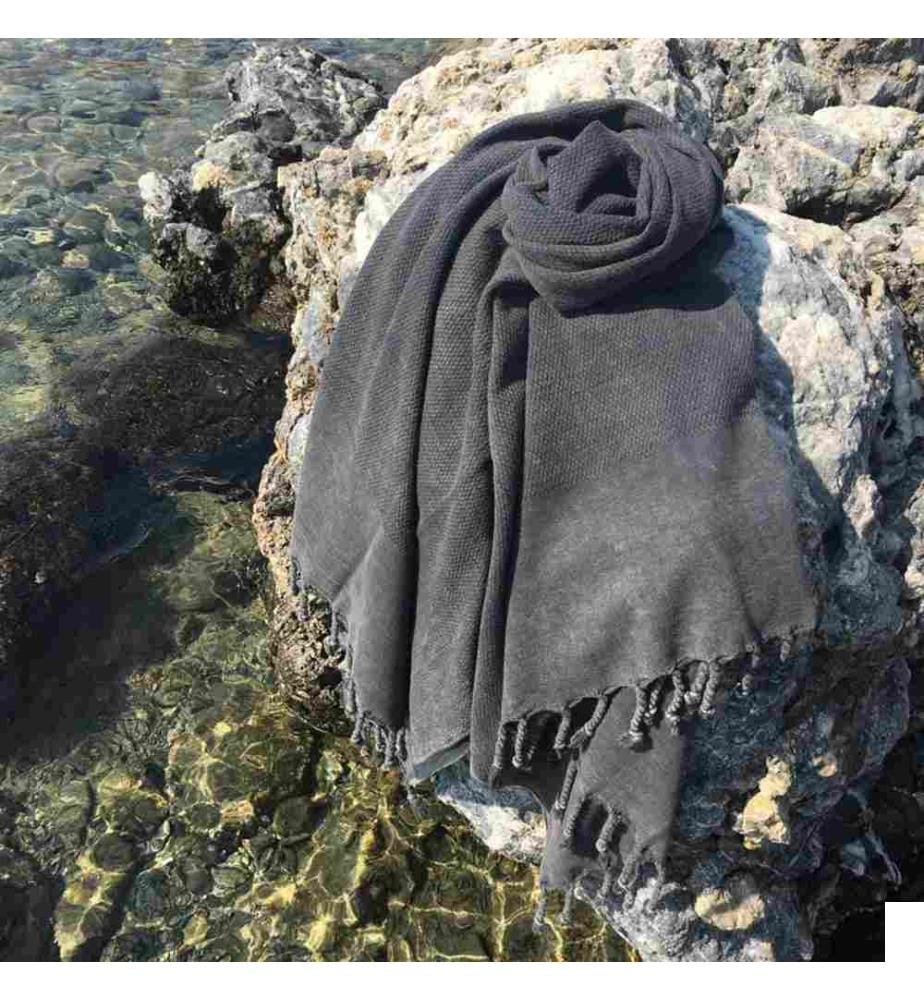 Fouta, serviette de plage, Anthracite, 100% coton, haute absorption d'eau