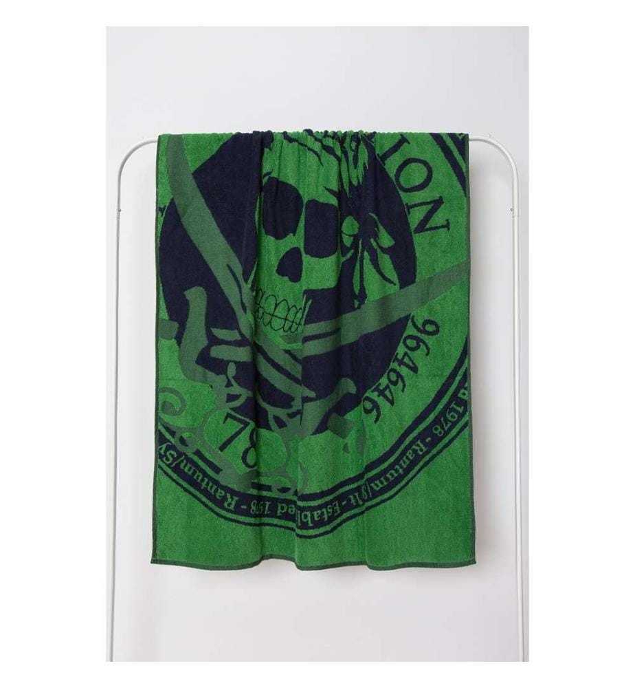 Fouta, serviette de plage, vert, bleu foncé, 100% coton