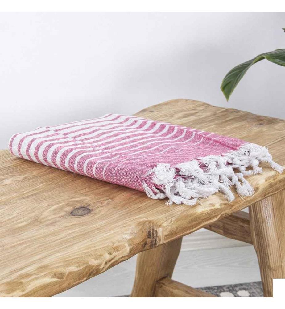 Fouta, serviette de plage, rose, 100% coton