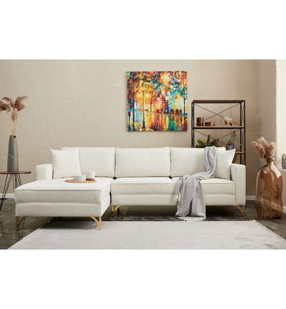 Canapé d'angle, Cream Gold, structure en hêtre, tissu polyester