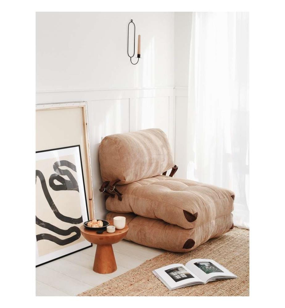 Canapé-lit 1 place, Camel, 100 % polyester, tissu : velours côtelé