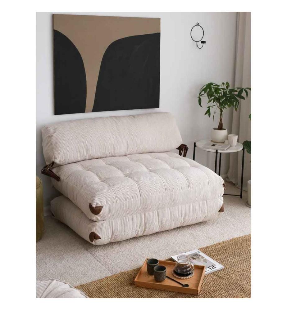 Canapé-lit 2 places, blanc, 100% polyester, tissu : velours côtelé