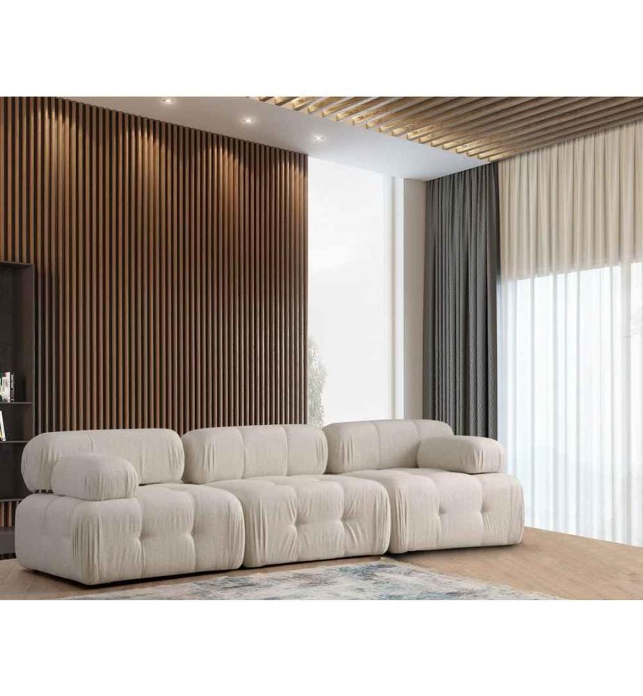Canapé 3 places, crème, châssis : Bois de hêtre - panneau de particules, Tissu : 100% polyester
