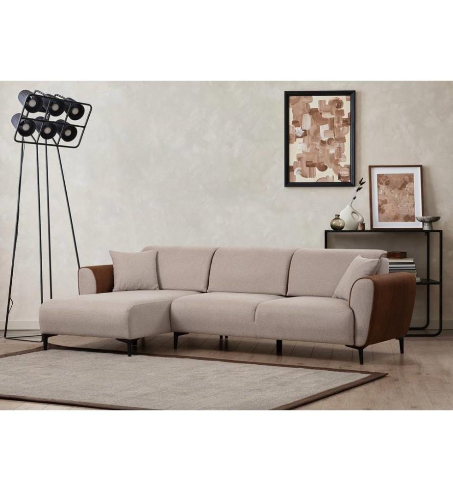 Canapé-lit d'angle, Beige, Cinnamon, Cadre : Bois de hêtre - panneau de particules, Tissu : 100% polyester