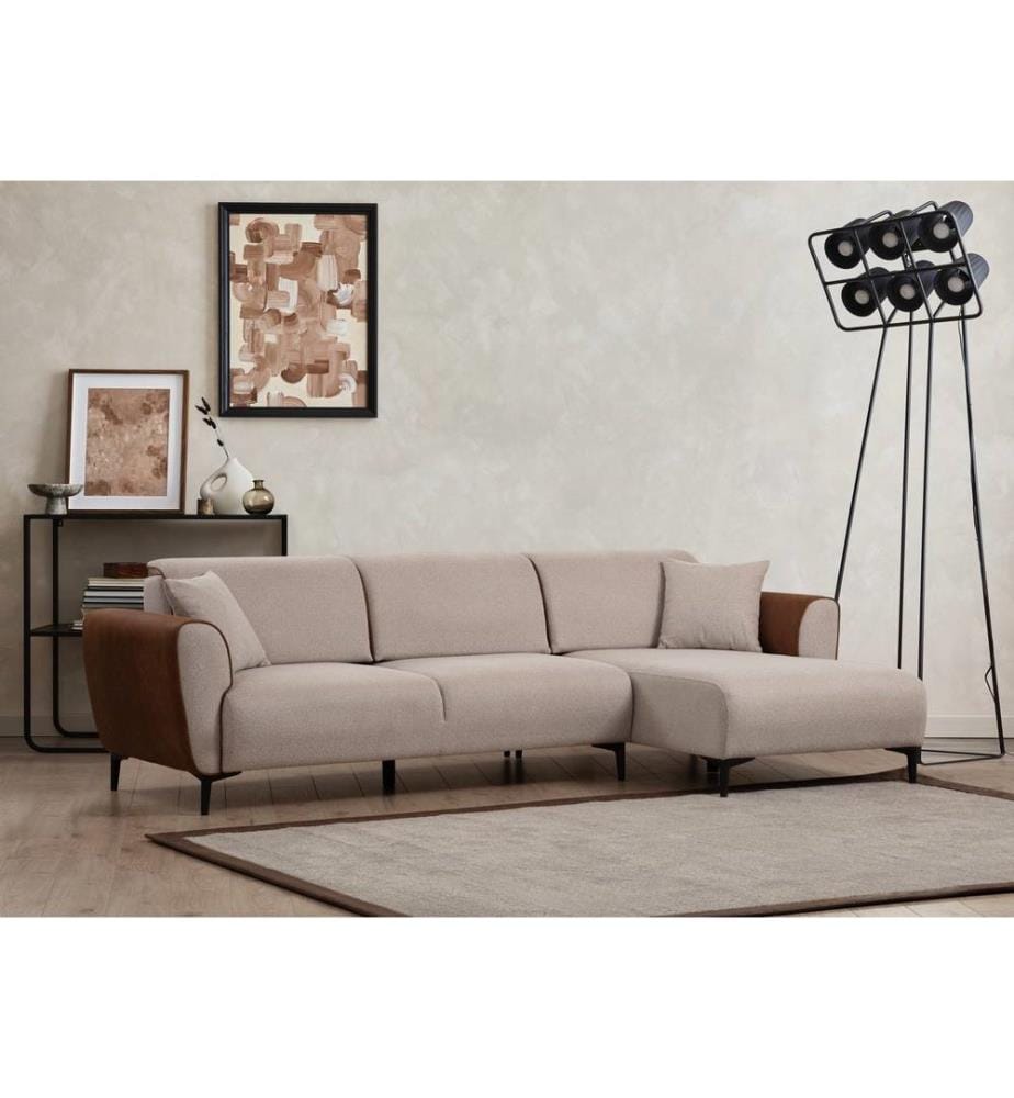 Canapé-lit d'angle, Beige, Cinnamon, Cadre : Bois de hêtre - panneau de particules, Tissu : 100% polyester