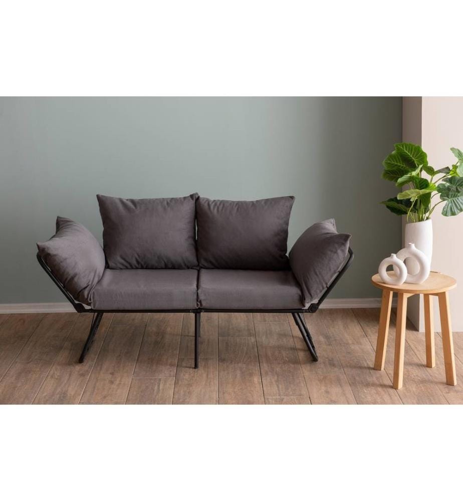 Canapé-lit 2 places, gris, cadre : 100% métal, tissu : 100% Polyestère
