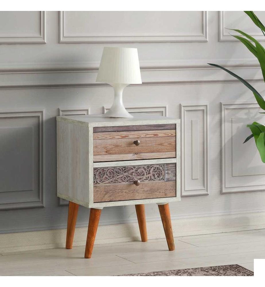 Nightstand, White Walnut, Melamine Coated Particle Board