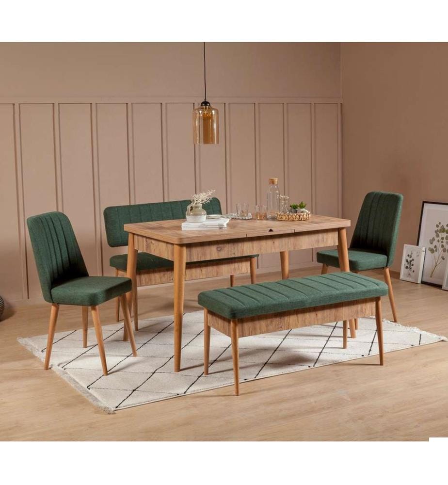 Table & Chairs Set, 5 Pieces, Atlantic Pine Green, Melamine Coated Particle Board, Polyester Fabric Material