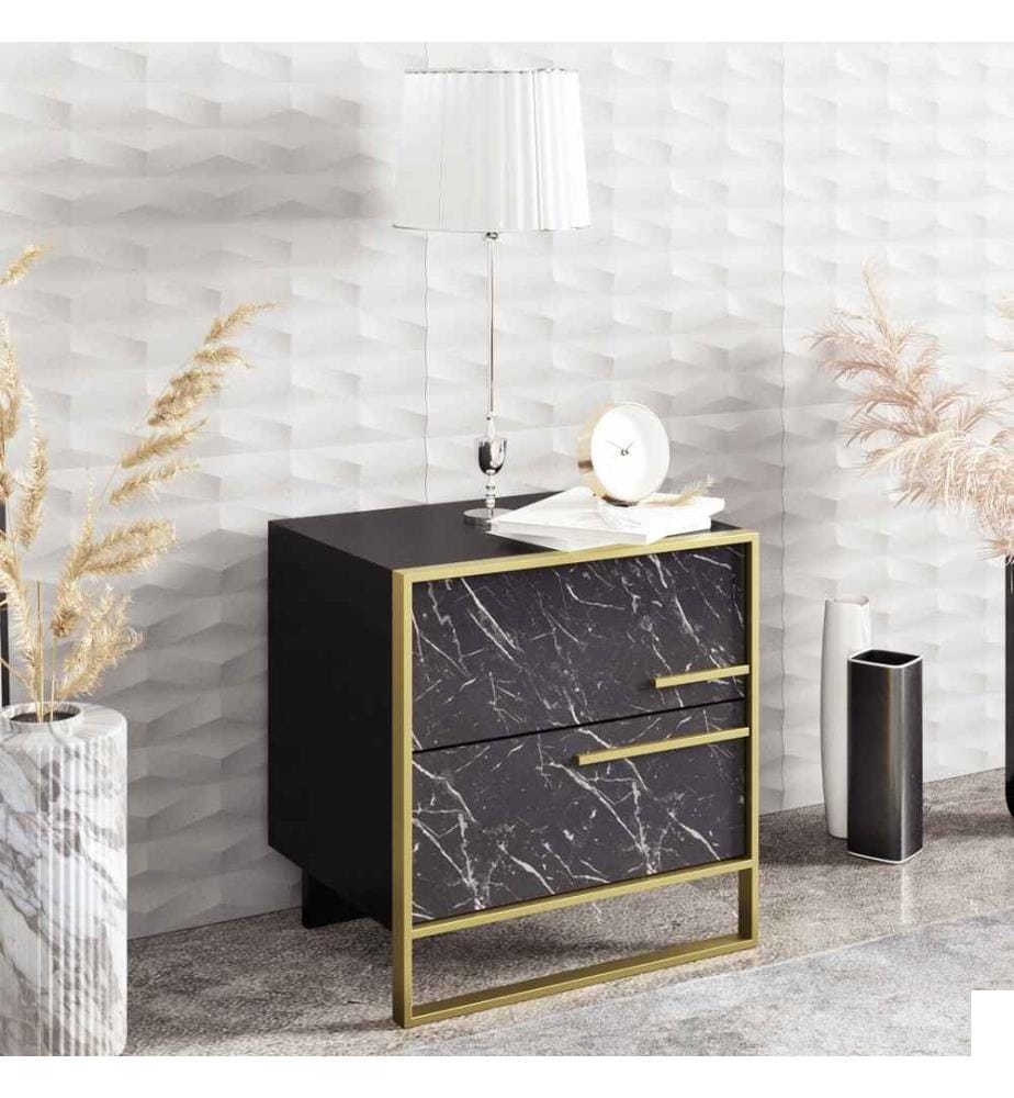 Nightstand, Gold Black, Melamine Coated Particle Board, Metal Gold Part