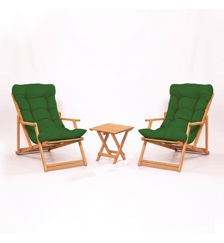 Garden Table & Chairs Set , 3 Pieces, Green , Natural, Beech Wood