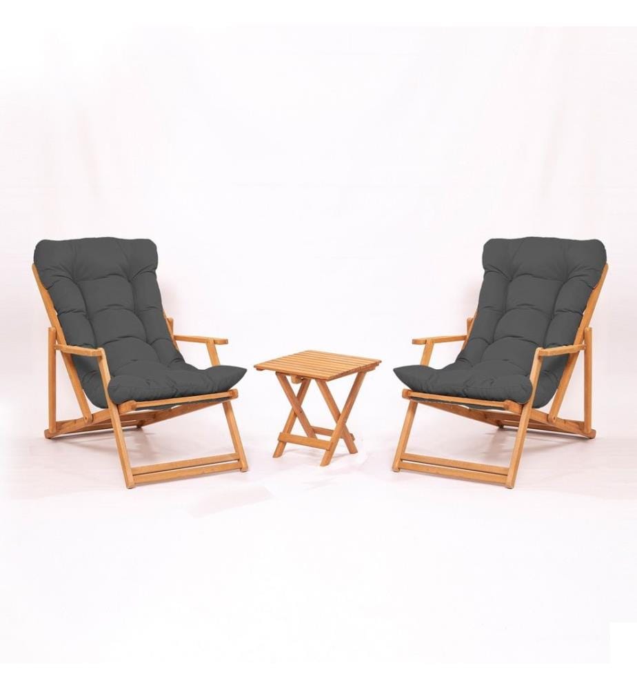 Garden Table & Chairs Set , 3 Pieces, Grey, Natural, Beech Wood