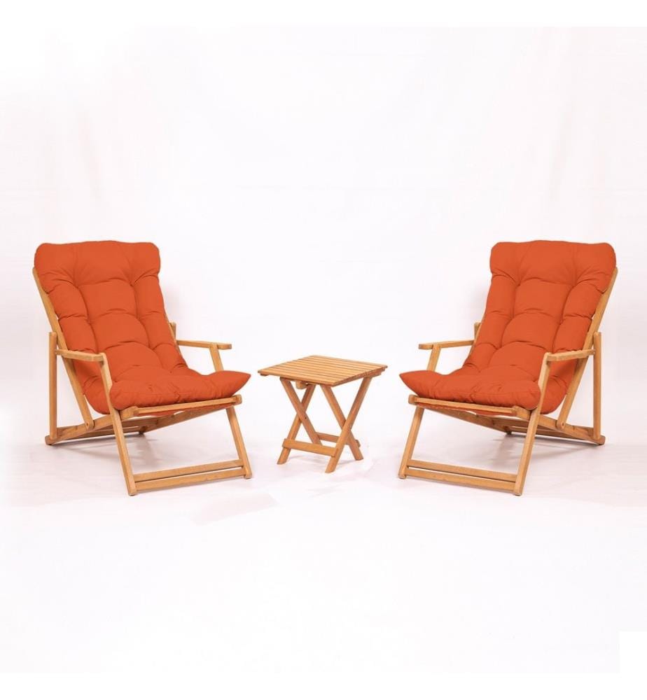 Garden Table & Chairs Set , 3 Pieces, Orange, Natural, Beech Wood