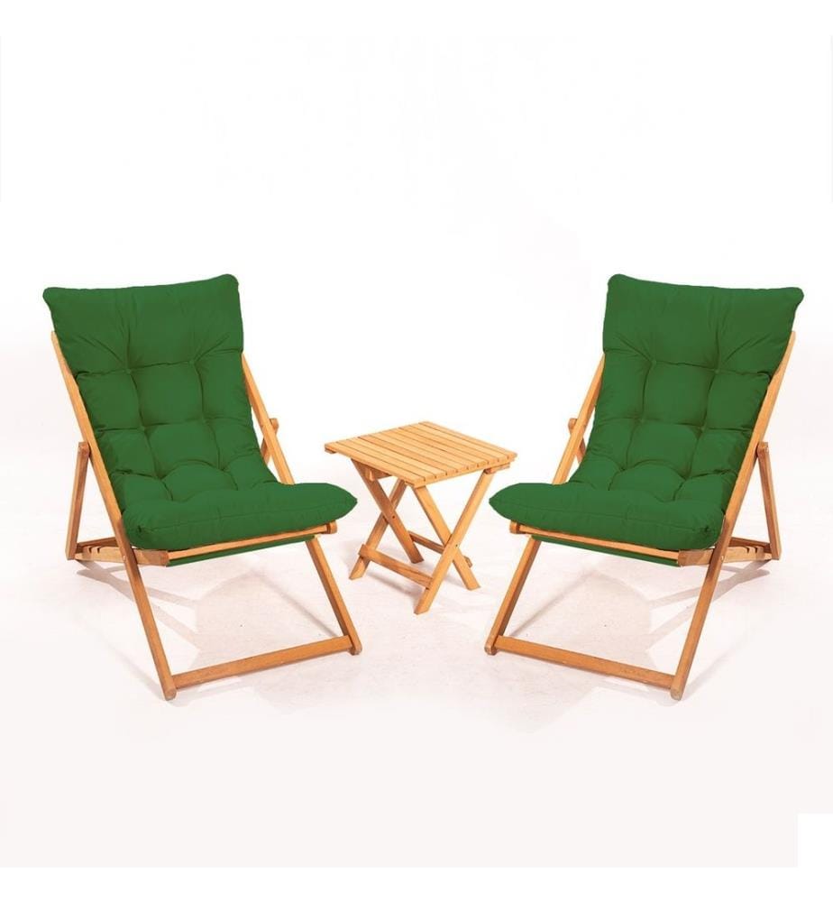 Garden Table & Chairs Set , 3 Pieces, Green , Natural, Beech Wood