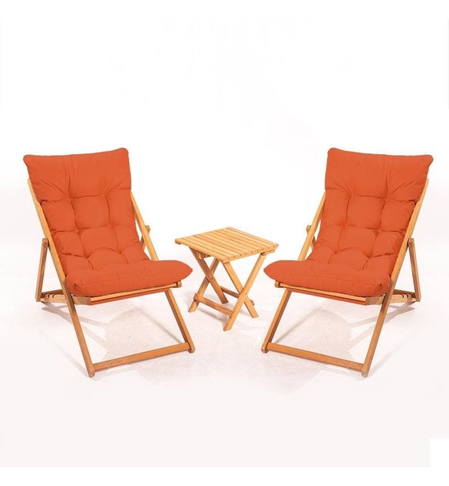 Garden Table & Chairs Set , 3 Pieces, Orange, Natural, Beech Wood