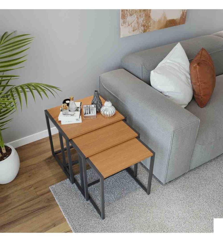 Nesting Table , 3 Pieces, Walnut, Black, Melamine Coated Particle Board