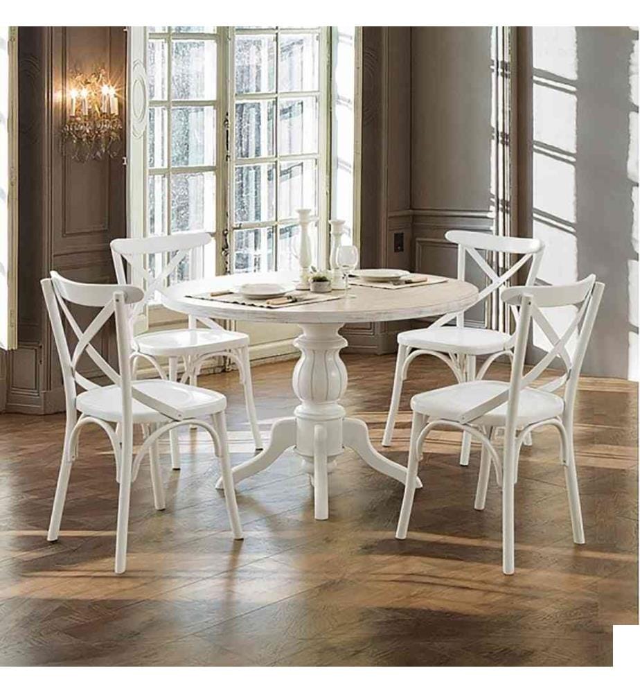 Dining Table & Chairs Set , 5 Pieces, White, Oak, Solid Wood , Chairs: Thonet Wood