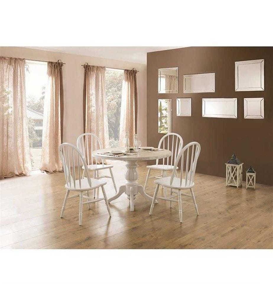 Dining Table & Chairs Set , 5 Pieces, White, Oak, Solid Wood
