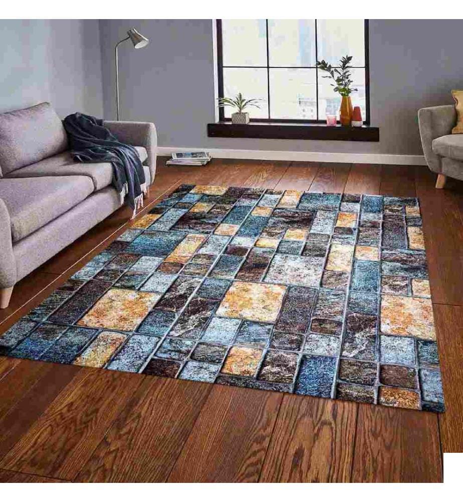 Tapis, marron, orange, bleu, 100% polyester, 160 x 230 cm