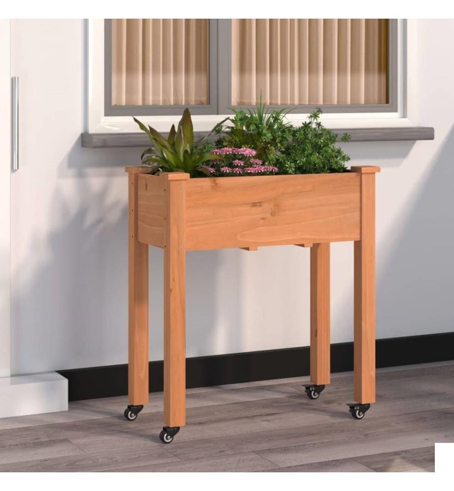 Jardinière sur roues avec doublure brun 71x37x80 cm bois sapin