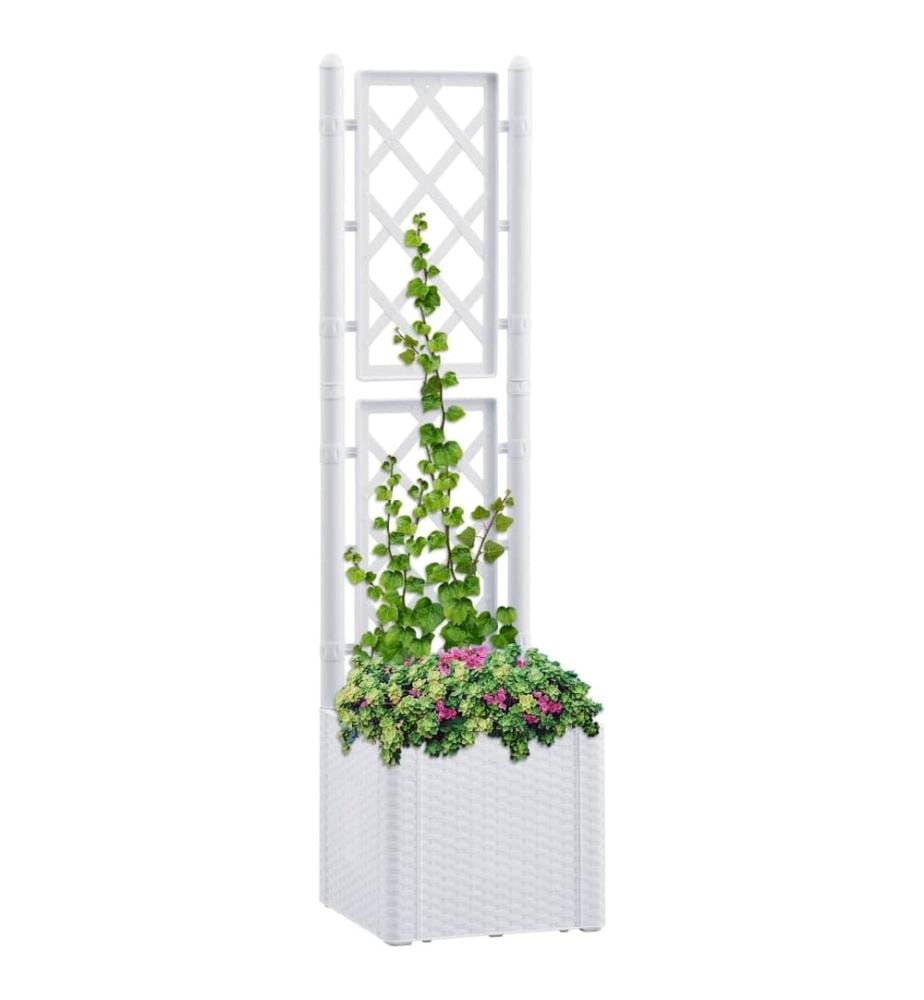 Lit surélevé de jardin et treillis et système d'arrosage Blanc