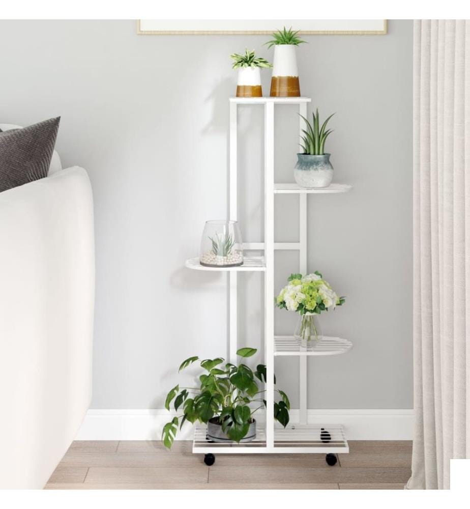 Jardinière à 5 niveaux avec roues 44x23x100 cm Blanc Fer
