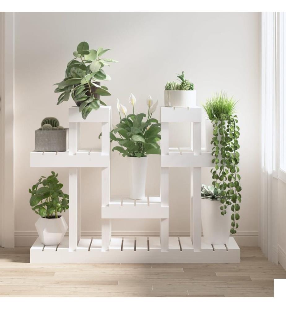 Support à plantes Blanc 104,5x25x77,5 cm Bois massif de pin