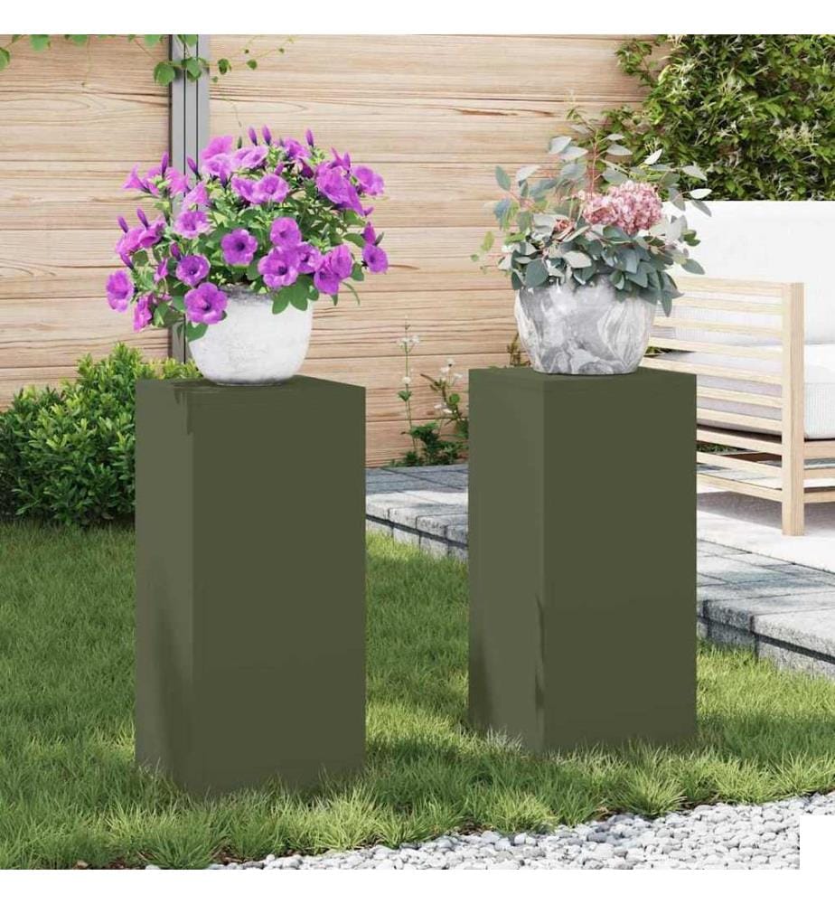 Support de Plante 2 pcs Vert olive 24 x 24 x 55 cm Acier