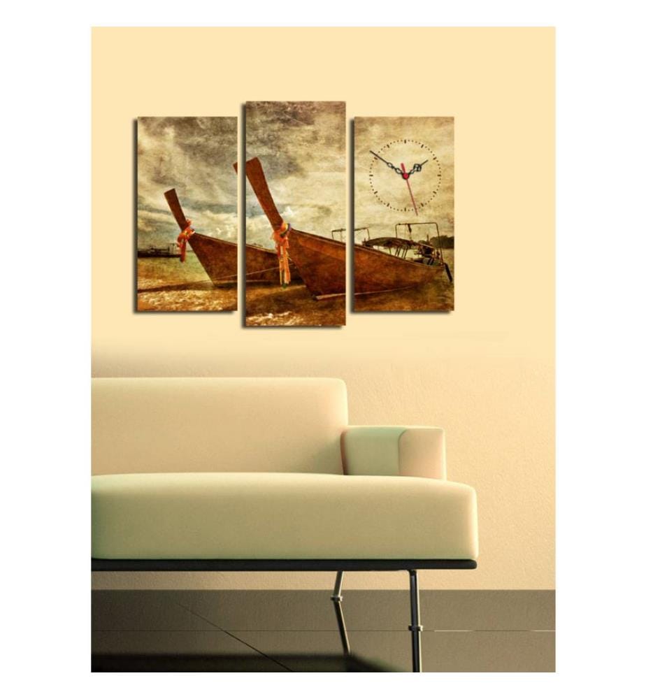 Horloge murale décorative en toile, 3 pièces, multicolore, toile daim