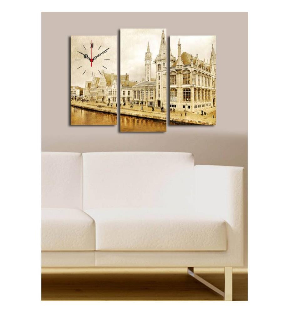 Horloge murale décorative en toile, 3 pièces, multicolore, toile daim