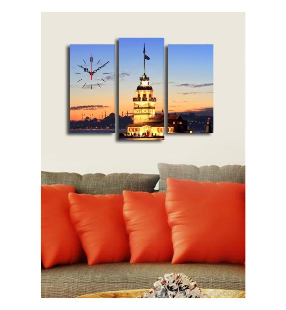 Horloge murale décorative en toile, 3 pièces, multicolore, toile daim