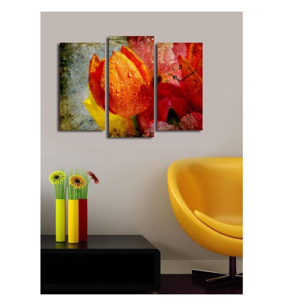 Horloge murale décorative en toile, 3 pièces, multicolore, toile daim