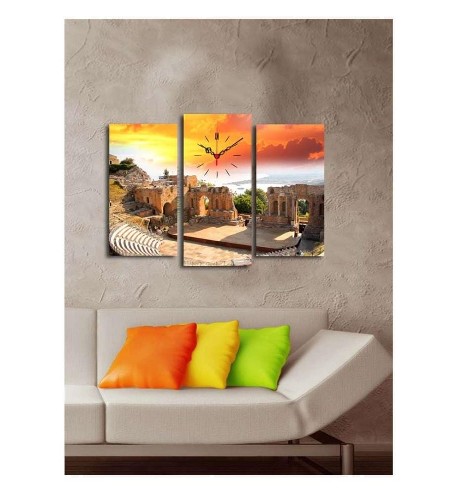 Horloge murale décorative en toile, 3 pièces, multicolore, toile daim