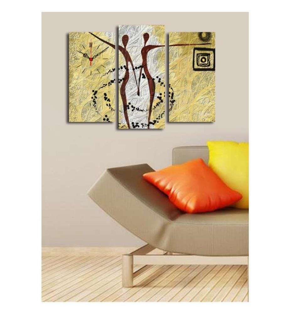 Horloge murale décorative en toile, 3 pièces, multicolore, toile daim