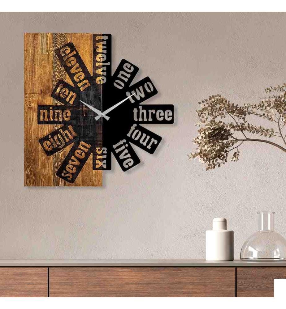 Horloge murale décorative en bois, noyer clair noir, bois