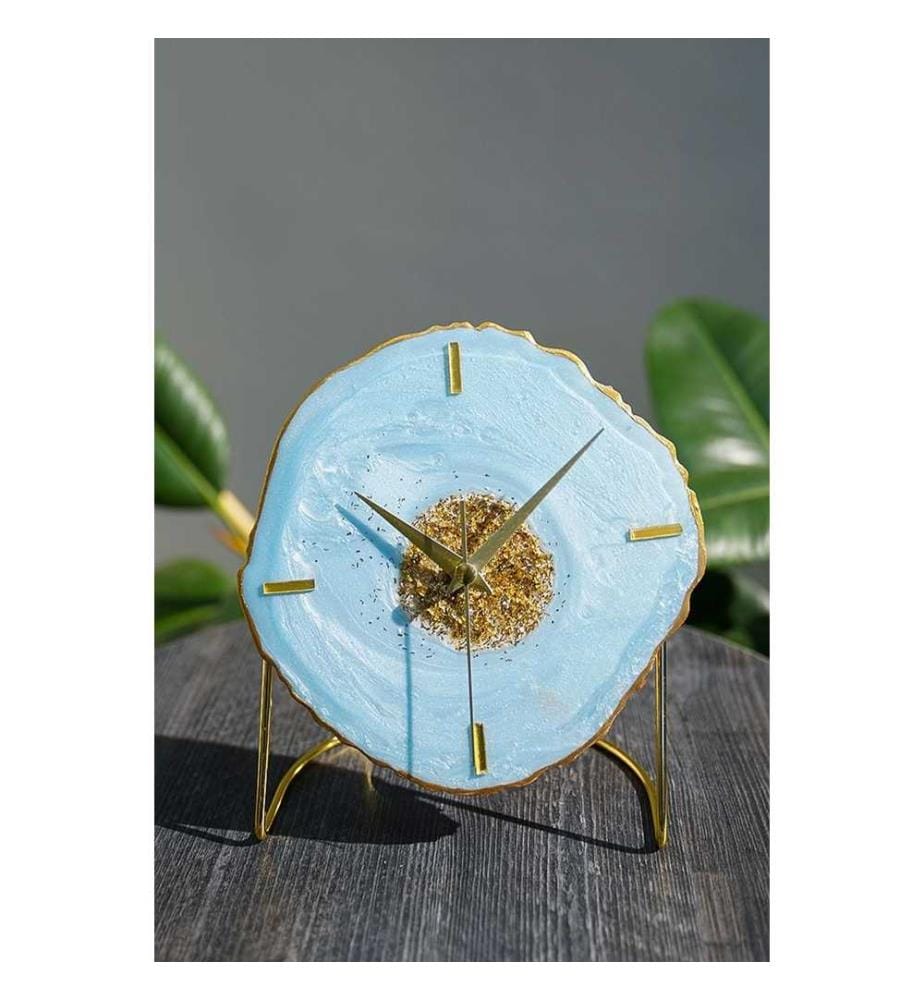 Horloge décorative, bleu, or, 100% époxy