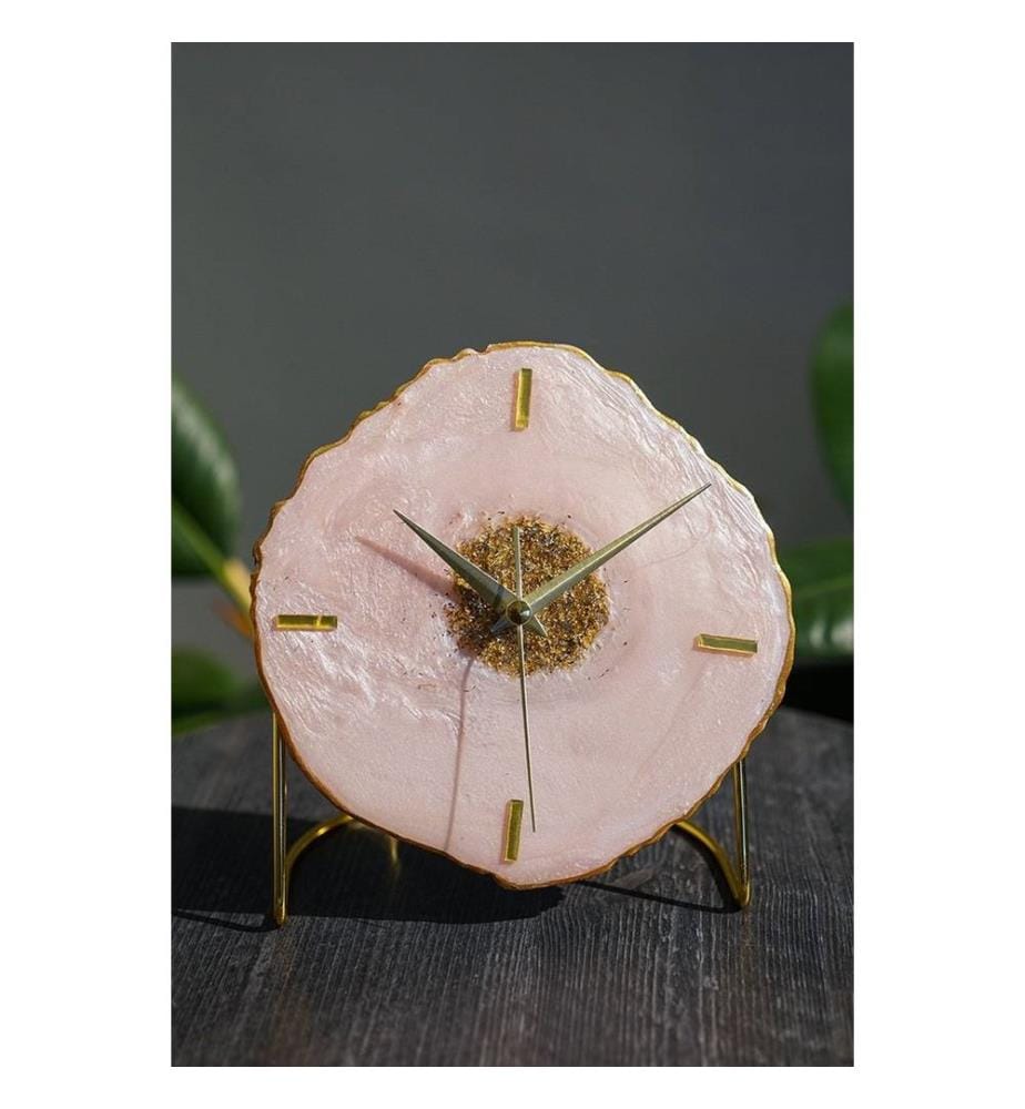 Horloge décorative, rose, or, 100% époxy
