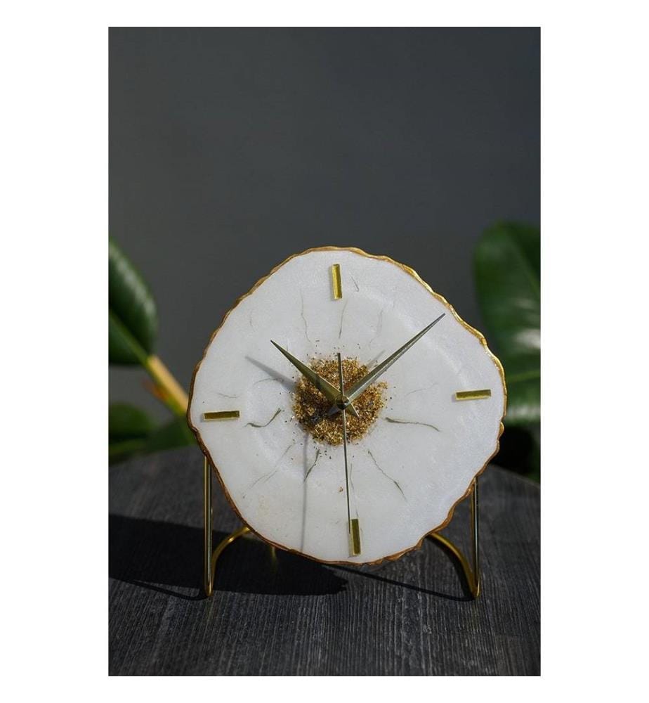 Horloge décorative, blanc, or, 100% époxy