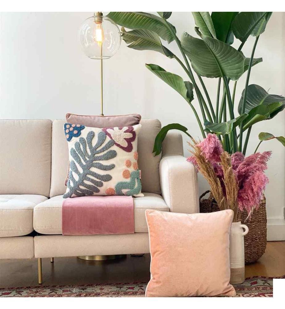 Coussin, Vert violet Amande Rose Bleu marine Menthe, 20% Lin - 80% Pes, 550 gr-M Poids du tissu