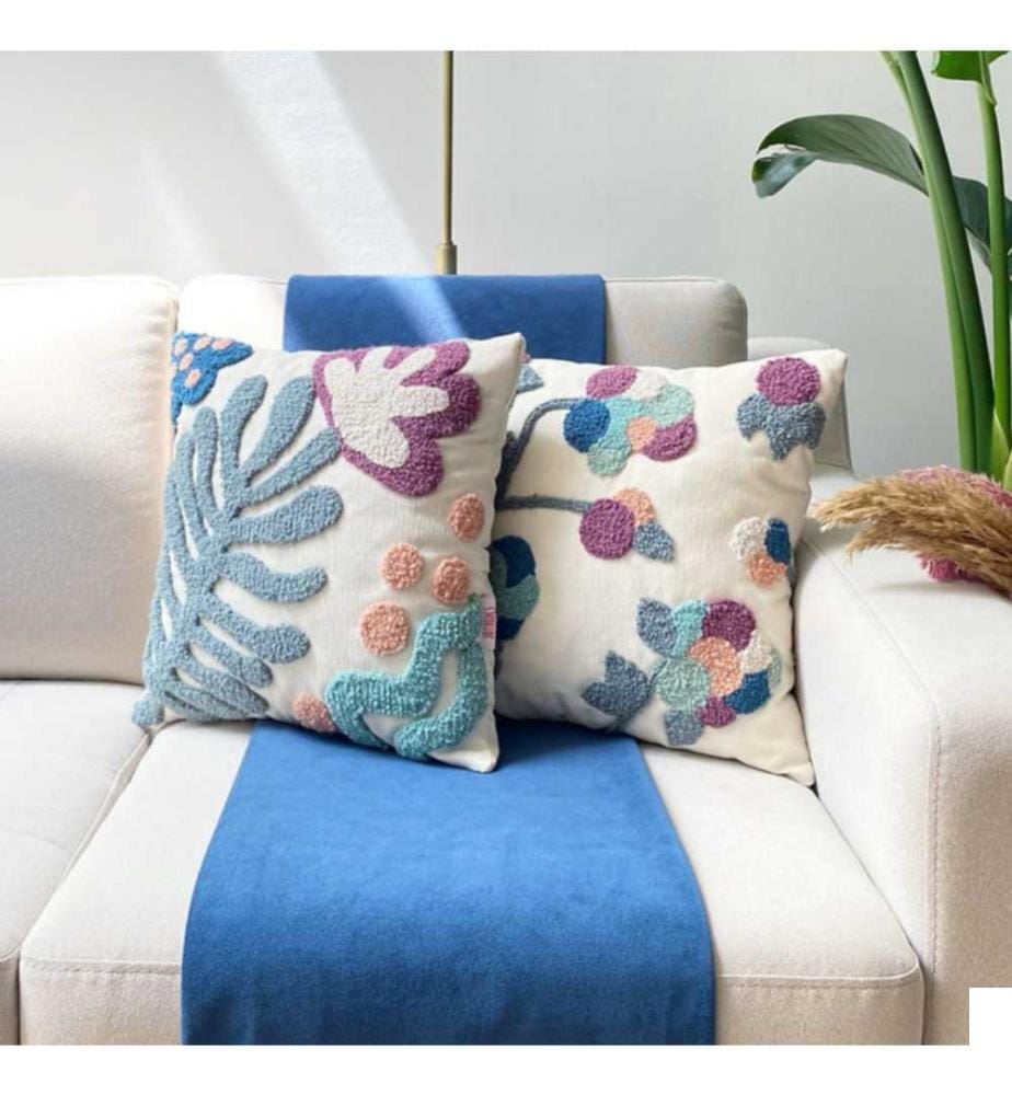 Set de housses de coussin, 2 pièces, violet, vert amande, rose, bleu marine, menthe, tissu : 20% lin - 80% pes