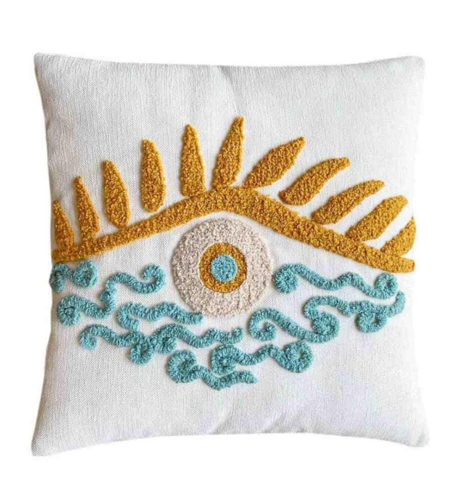 Coussin, Mustard, Mint, Blue, Tissu : 20% Lin - 80% Pes
