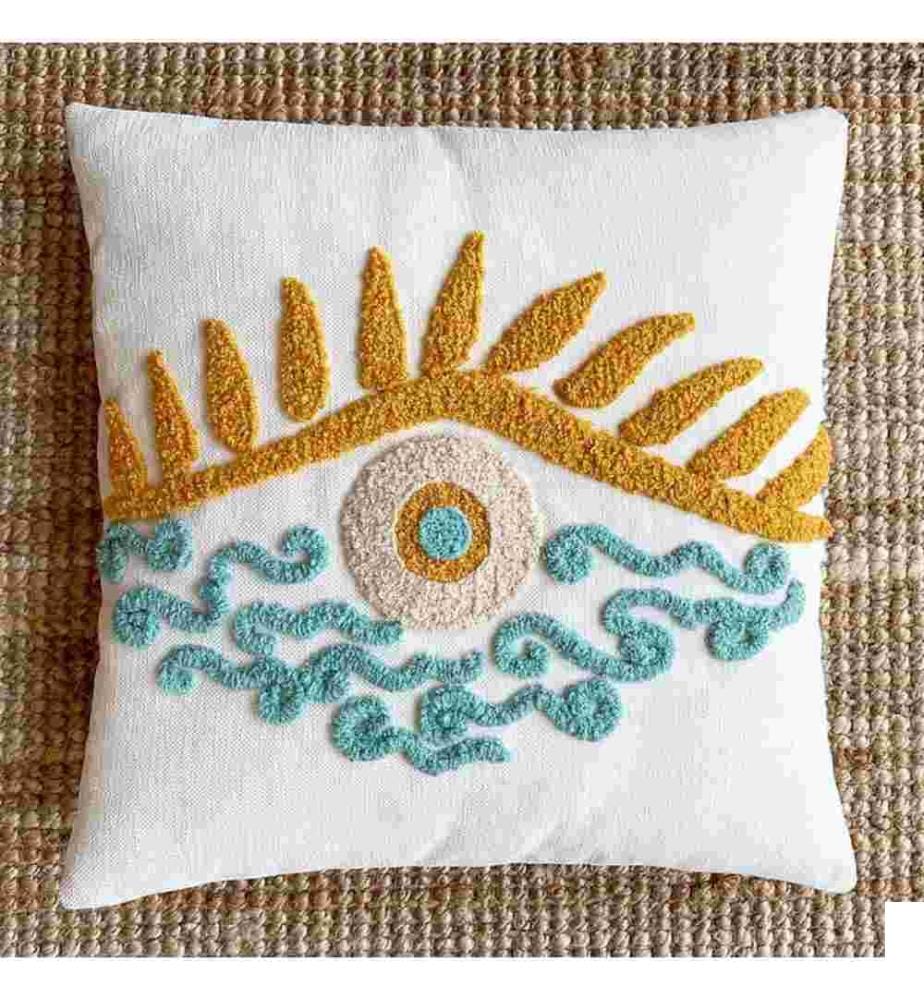 Housse de coussin, Mustard, Mint, Blue, Tissu : 20% Lin - 80% Pes