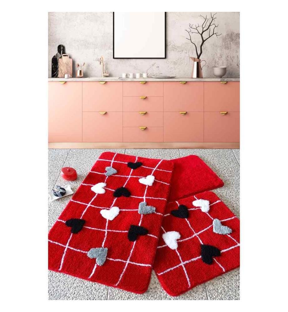 Set de tapis de bain, 3 pièces, multicolore, 100% acrylique