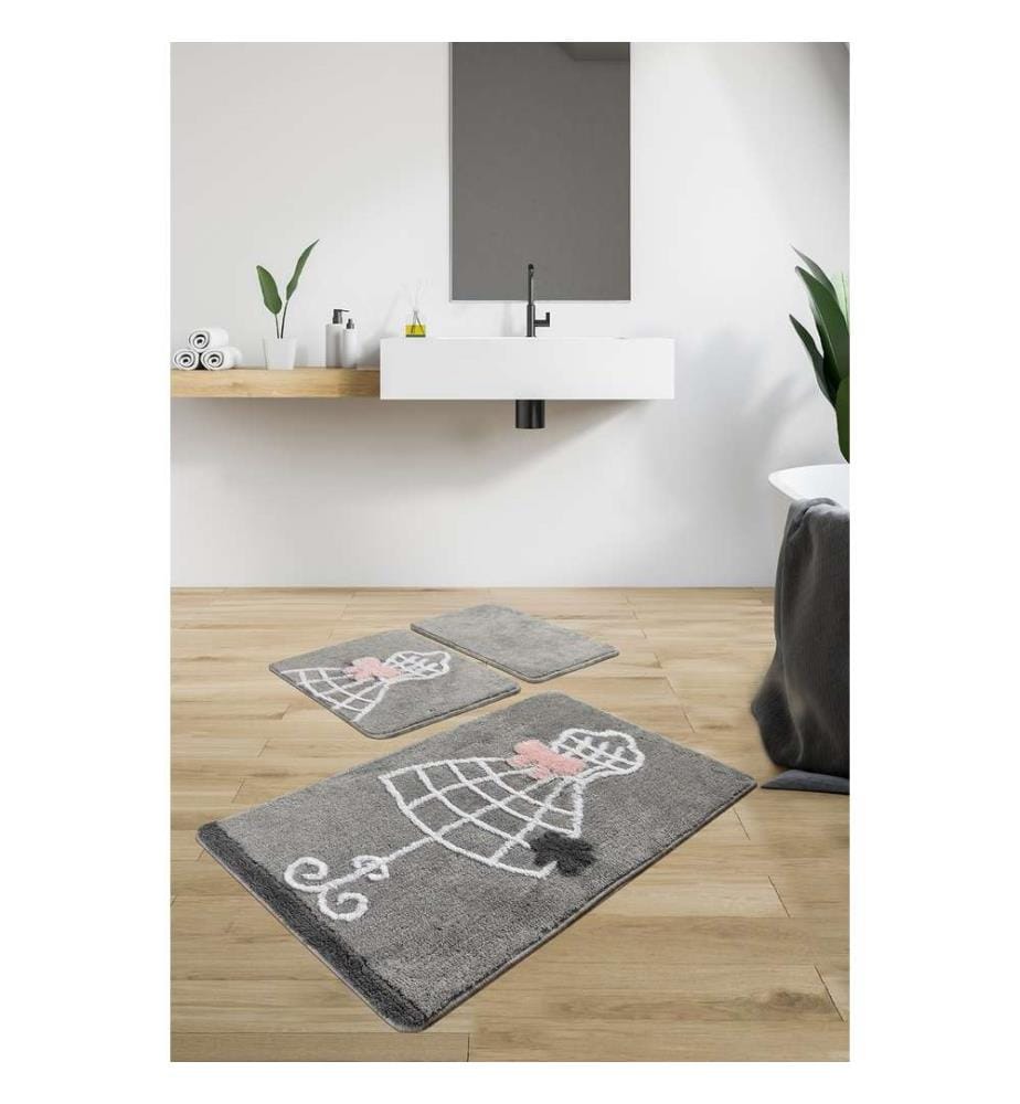 Set de tapis de bain, 3 pièces, multicolore, 100% acrylique